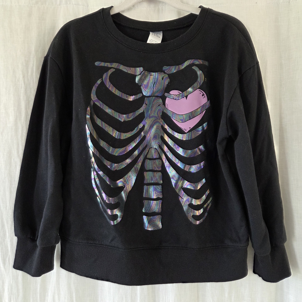 Carter's | Halloween Sweatshirt with Iridescent Ribcage and Pink Heart